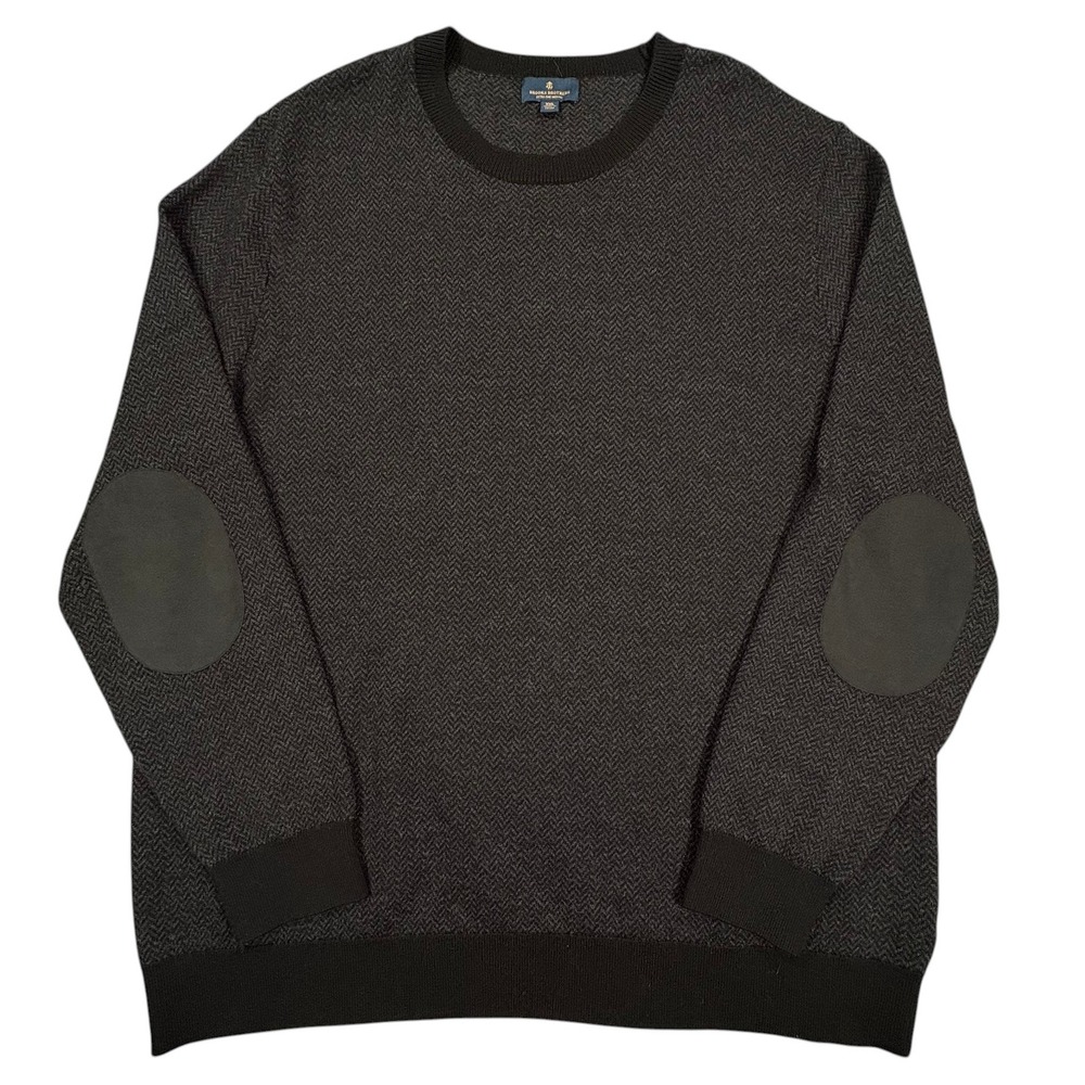 Brooks Brothers Merino Wool Sweater Mens XXL Gray Herringbone Elbow Patches